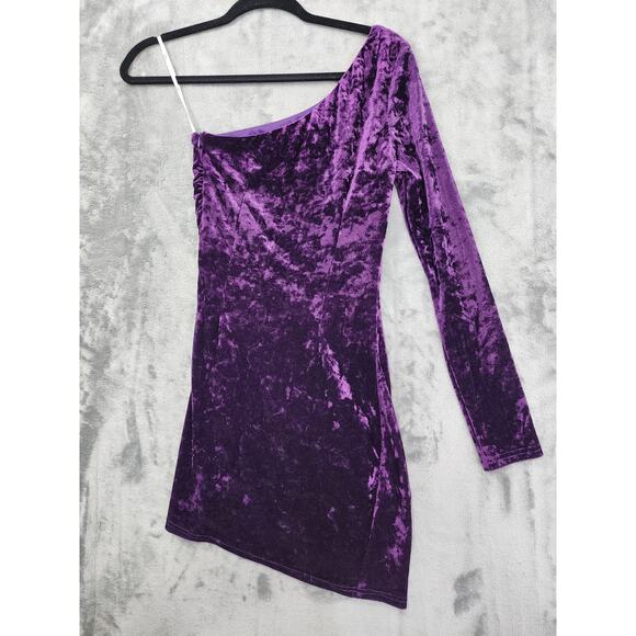 NEW Lulus Dress Womens XS Purple Muse Moment Crushed Velvet One-Shoulder Mini - Picture 3 of 11